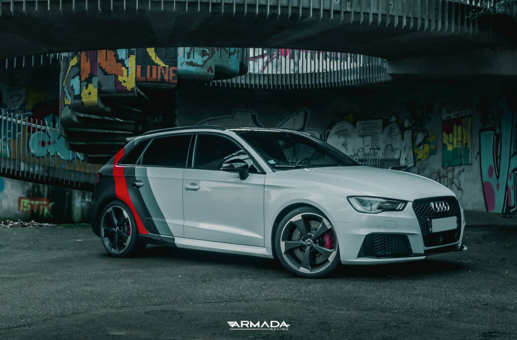 covering audi RS3 blanche bandes type rsr wrapping car inspiration livery