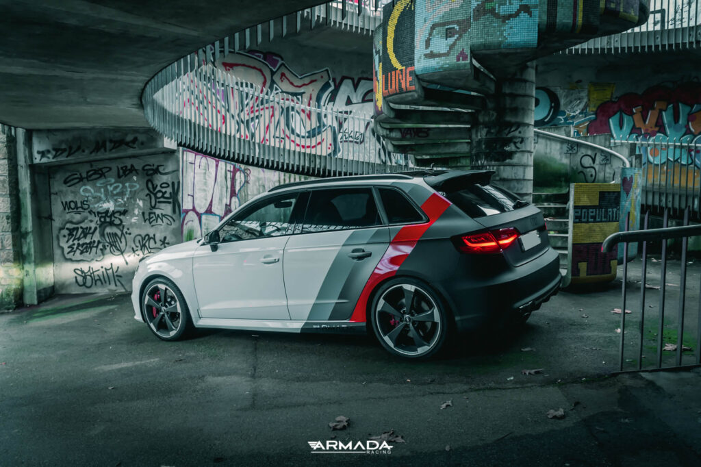 covering audi RS3 blanche bandes type rsr wrapping car inspiration livery